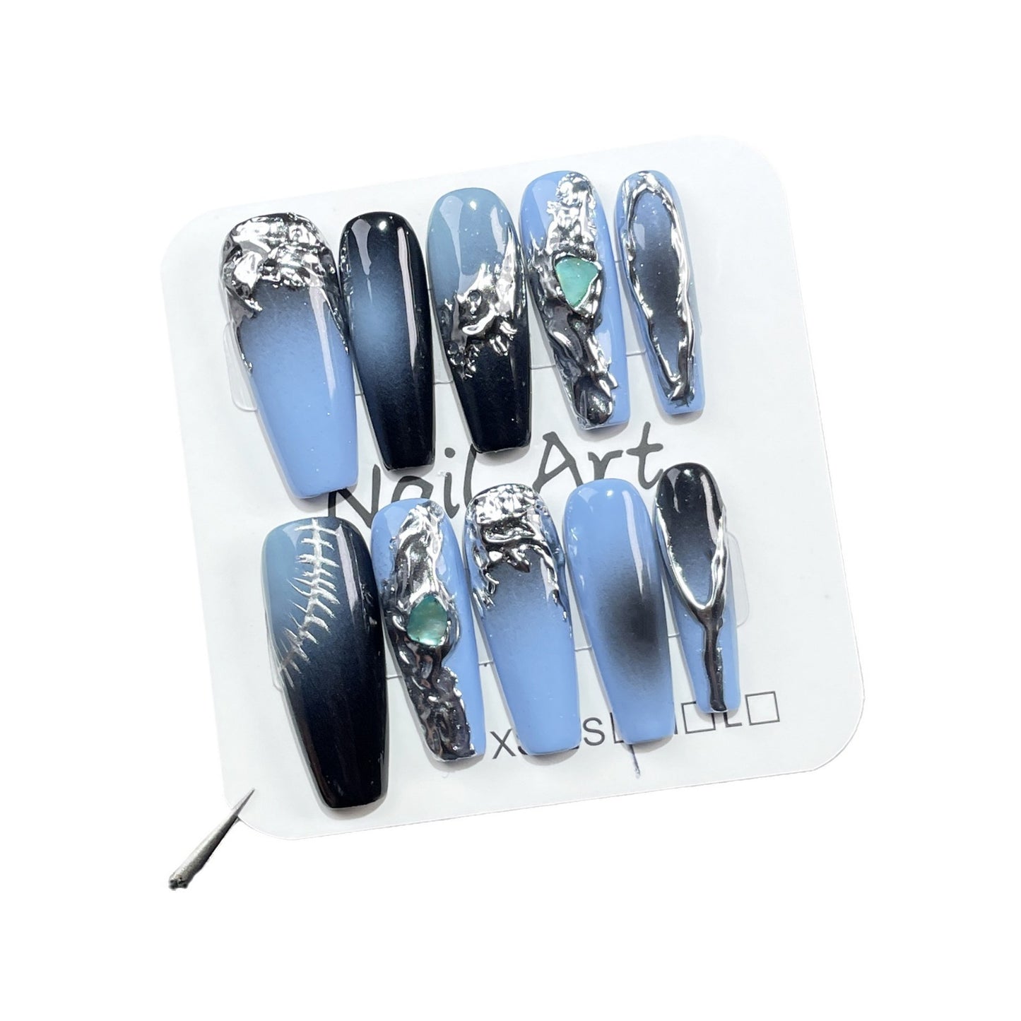 European and American Relief Handmade Wear Nail Spray Gun Gradient Irregular Metal Shape Long Nail Stickers Wholesale