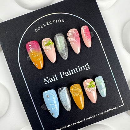 European and American Short Almond Nail Pure Hand Painted Beautiful White Temperament Wear Nail Factory Wholesale Mid-Length