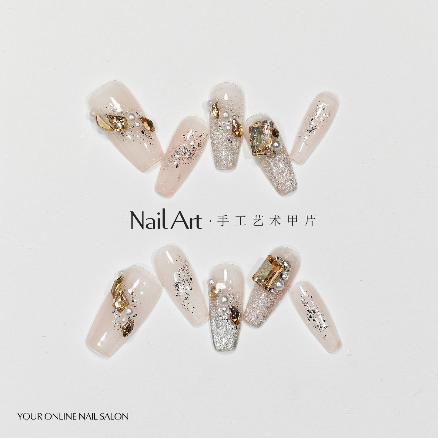 Handmade Wear Armor Handmade Advanced Texture Short Cat Eye Ice Transparent White Nail Stickers Fake Nail Tip Wholesale