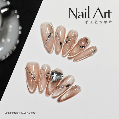 Handmade Wear Nail Butterfly Cute Cat Eye High-Grade Almond Nail Nail Stickers Handmade Fake Nail Tip Wholesale