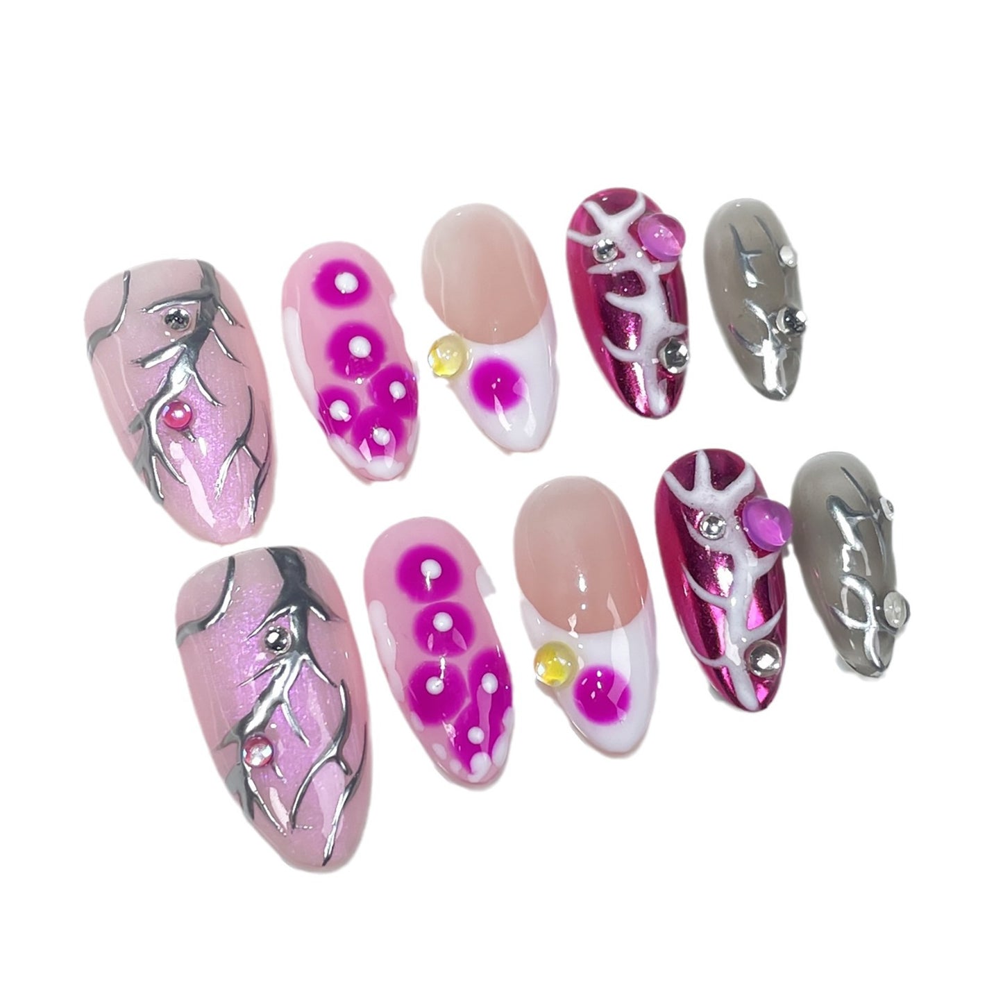 European and American Hot Girls Hand-Painted Metal Hand-Painted Irregular Blooming Almond Nail Wearable Nail Sticker Wholesale