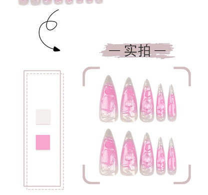 Wear a Nail Piece Wholesale3D Pink Love Fake Nails Super Long Pointed Manicure Cross-Border Hot Selling Nail Sticker