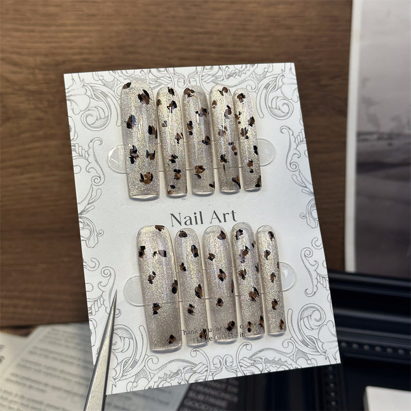 Cross-Border European and American Mid-Length Water Pipe Handmade Wear Nail Leopard Print Nail Sticker New Nail Manicure Detachable Nail Tip