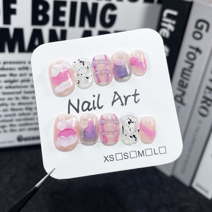 ins Cute Short Style Nail Stickers Irregular Watercolor Handmade Wear Armor Wearable Nail Sticker Wholesale