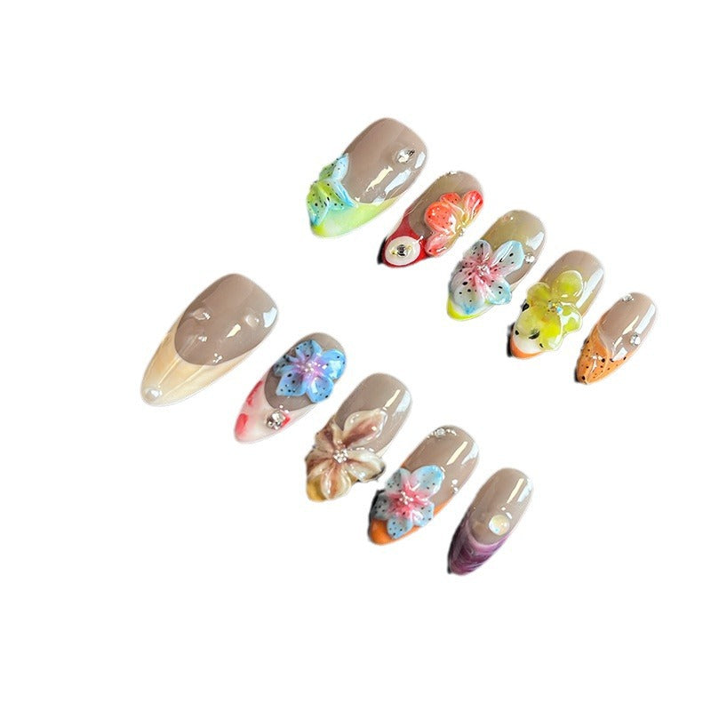 Hot Selling in Europe and America3D Three-Dimensional Carved Almond Nail Pure Hand-Worn Nail Piece