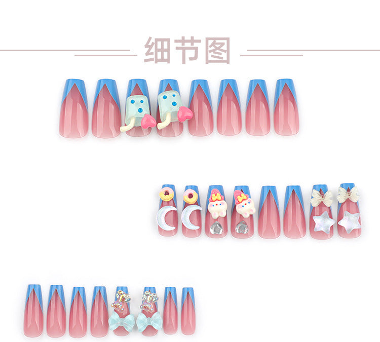 Sweet Tridimensional Cartoon Star Moon Manicure Summer Style Wearable Nail Tip Cute Cartoon Rabbit Wear Nail