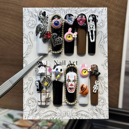 Cross-Border New Arrival Hot Water Pipe Nail Pure Handmade Wear Nail Halloween Cartoon Manicure Skull Accessories Fake Nail Patch