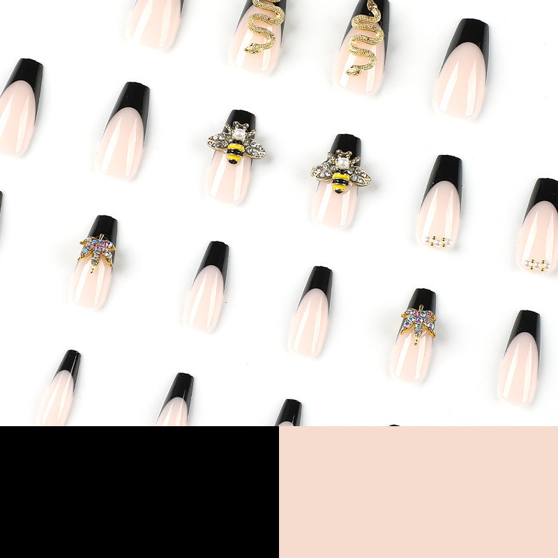 Cross-Border Wear Nail Beauty Piece Bee Flash Nail Sticker Nail Tip Wholesale European and American Black Panel Nail Beauty Piece