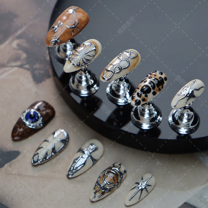 New Nail Stickers Wear Nail Future Mechanical Sense Series Magic Mirror Silver Niche Handmade Wear Nail Cool Hot Girl Manicure