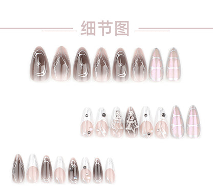 Cross-Border Hot Selling Nail Art Fake Nails Cool French Wear Nail Piece Flame Smudges Can Be Repeated Nail Tip Wholesale