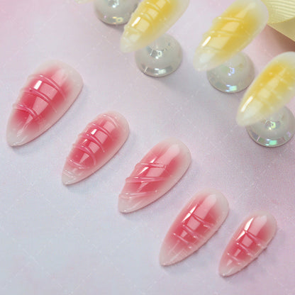 New Nail Tip Nail Stickers Wear Armor Summer Three-Dimensional Yellow and Pink Mandarin Duck Blush Armor Sweet Princess Style Fake Nail Tip