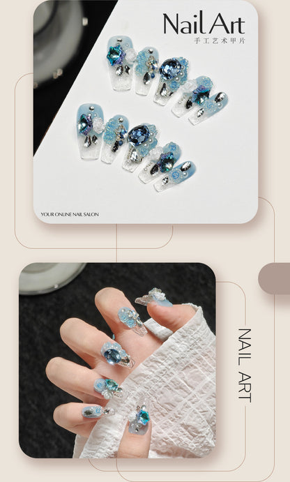 Qiuyi Handmade Wear Armor Hand-Made Short High-Grade White Finished Nail Beauty Fake Nail Patch Selective Rettroubled