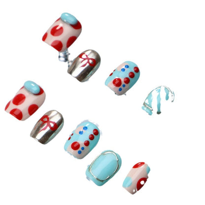 New Product Nail Beauty Wear Armor Hand-Painted Cute Fun Polka Dot Bow Short Ballet Nail Stickers Cross-Border Nail Sticker