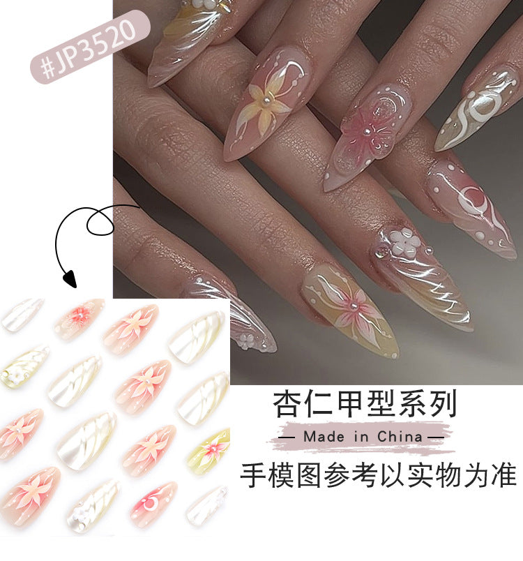 Elegant and Gentle Wear Nail Three-Dimensional Pearl Rhinestone Nail Stickers Removable Nails3D Flowers Fake Nails Wholesale