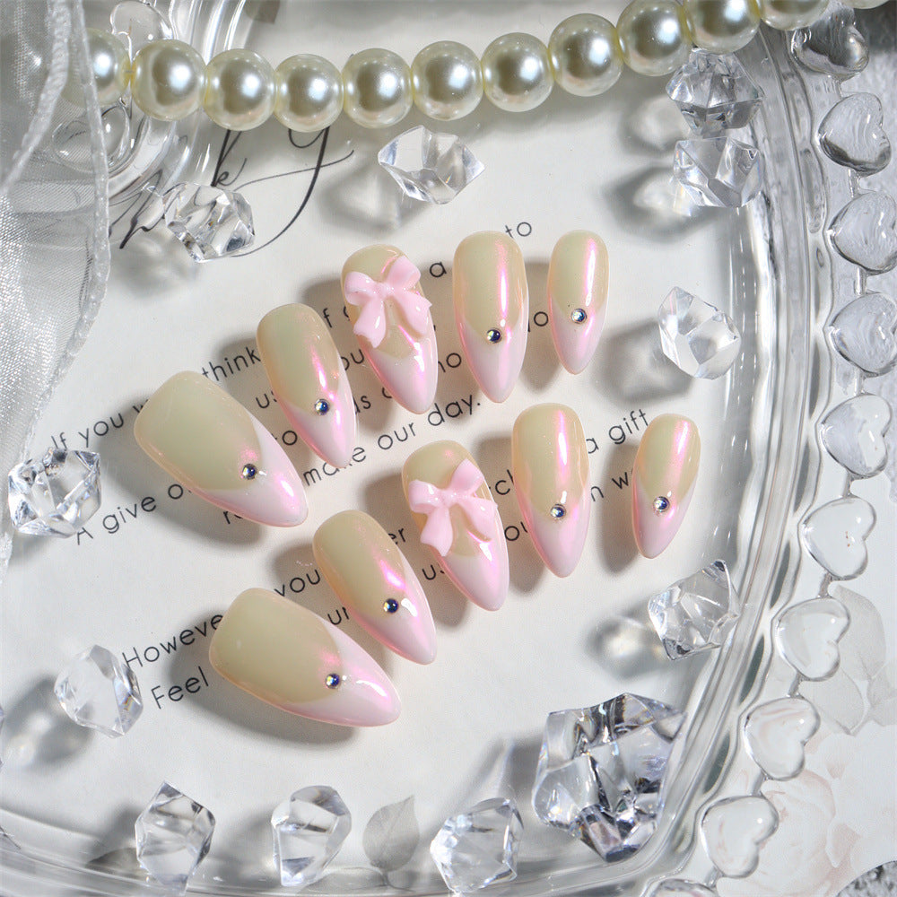 Sweet Bow Girl French Hand-Worn Japanese Style Girl Nail Art Ballet Style Japanese Style Nail Beauty Detachable