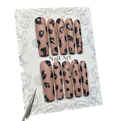 Cross-Border Leopard Print European and American Hot Girl Wind Long Water Pipe Nail Pure Handmade Wear Nail Detachable Fake Nails TK Nail stickers