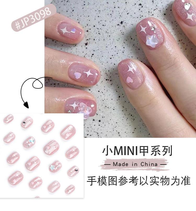 Sweet Pink Nail Sticker Short Love Asterism Five-Pointed Star ins Wind Wear Nail Piece Wearable Nail Shaped Piece