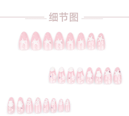 Sweet Pink Bubble Wear Nail Piece Shell Starfish Manicure Fake Nails Almond Type Spot Drill Fake Nails Wholesale