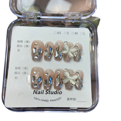 Only Care about Nail Factory Wearing Nail Flash Cold Diamond in the Debris Butterfly Ornament White Detachable Nail Tip