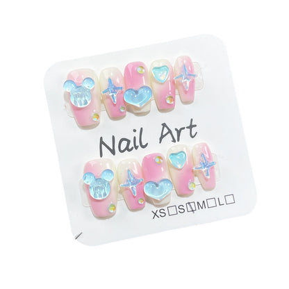 Handmade Wear Nail Ice Transparent Blush Gradient Short Nail Stickers Sweet Cute Wearable Nail Sticker Wholesale