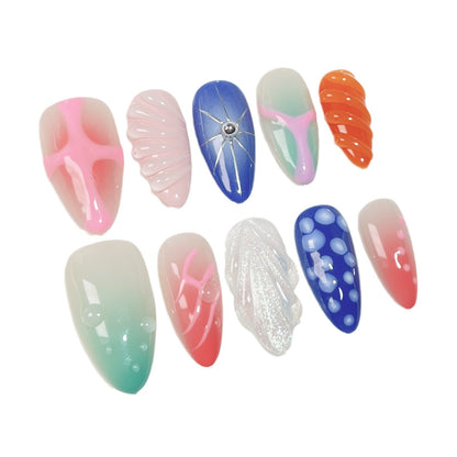 【Dyed Nail】Handmade Wear Nail Dream Sea Fresh and Elegant Gentle Style Cute Style Mid-Length Manicure Almond Nail