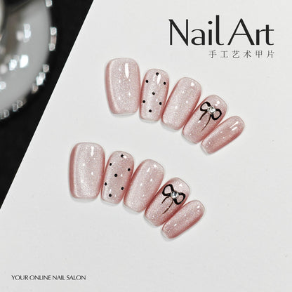 Handmade Wear Armor Advanced Cute Cat Eye Short Armor White Nail Stickers Fake Nail Tip High Goods Selective Rettroubled