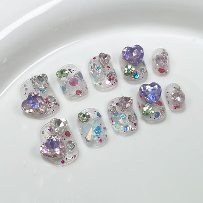 Flash Short Handmade Wear Armor Love Pile Rhinestone Summer Fresh Nail Stickers Wearable Nail Sticker Wholesale