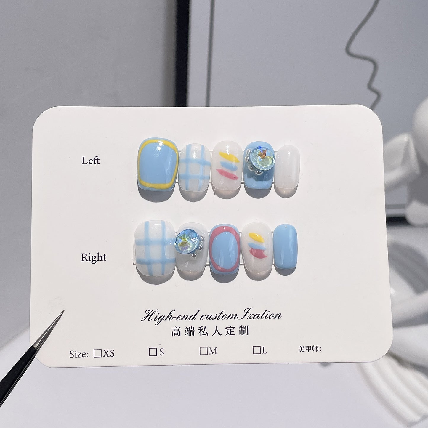 Painted Plaid Hand-Worn Nail Finished Thai Plastic Style Simple Short Nail Stickers Wearable Nail Sticker