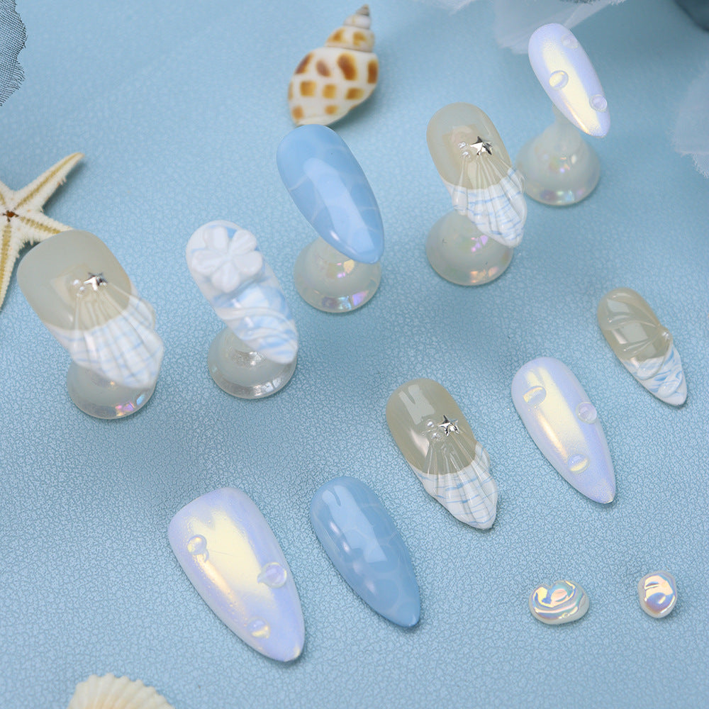 New Fake Nail Stickers Wear Nail Pile Glue Shell Ocean Style Ice Flower Handmade European, American and French Style Nail Stickers Finished Product Generation