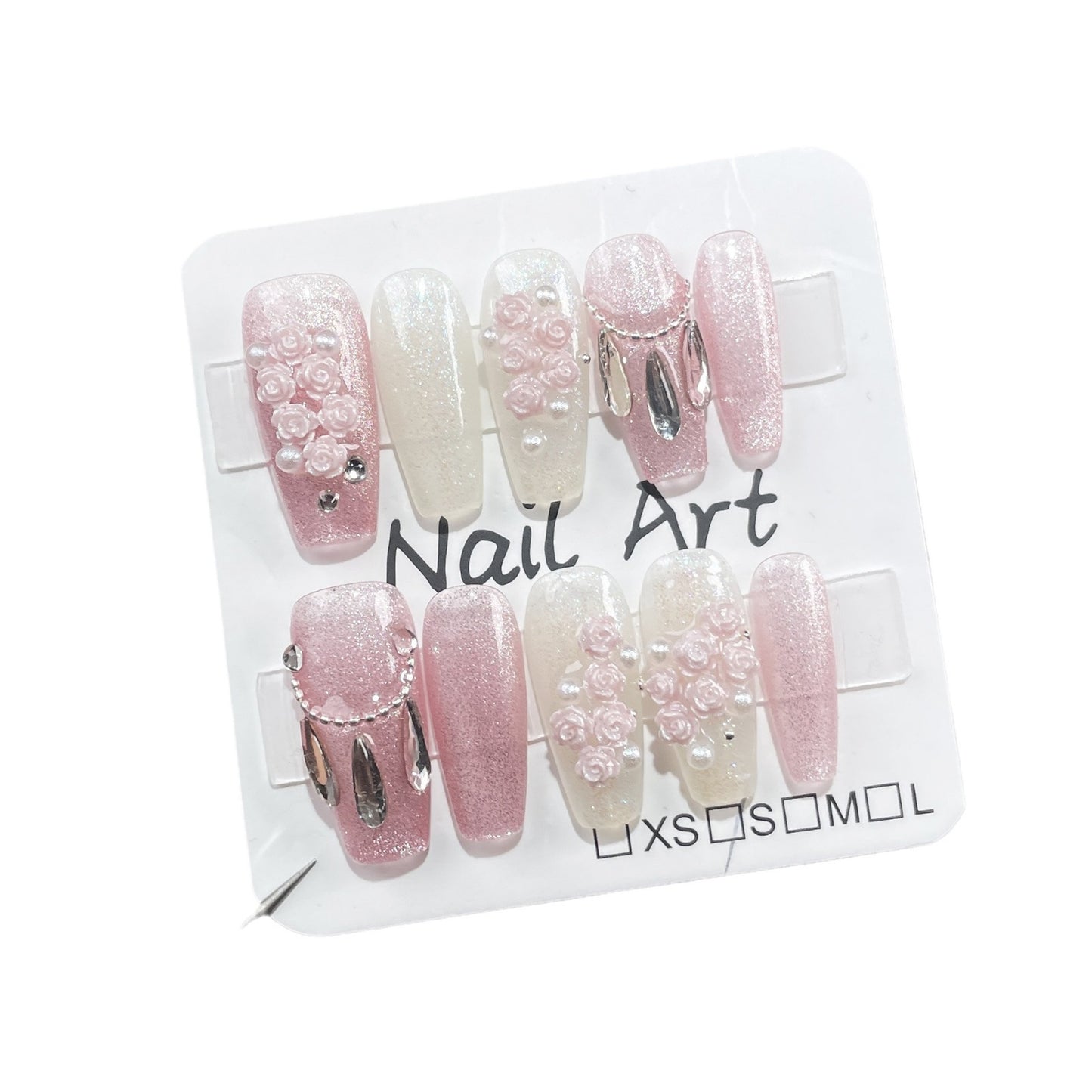 Light Luxury Cat Eye Handmade Manicure Three-Dimensional Rose Manor Mid-Length Handmade Wear Nail Wholesale Wearable Nail Sticker