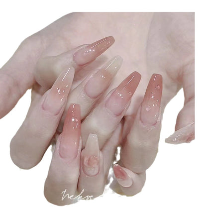 Only Care about Nail Factory Wearing Nail Removable Manicure Peach Fake Nails Finished Product Nail Tip Wholesale