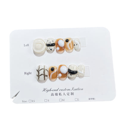 Autumn and Winter New Caramel Smudges Nail Stickers Hand Pinch Three-Dimensional ins Wind Hand-Worn Armor Wearable Nail Sticker