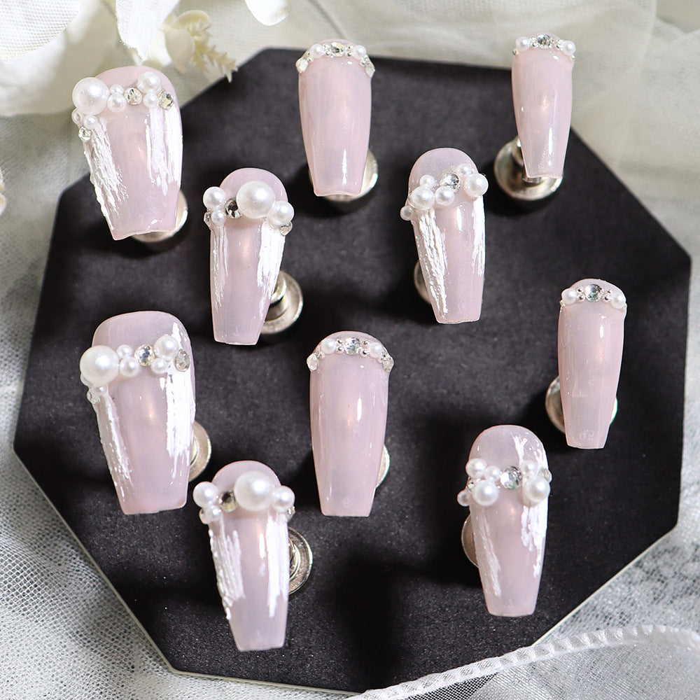 Pink Wedding Armor Wear Nail Pearl Wedding Dress Sweet Angel Wings Light Luxury Three-Dimensional Plaster Handmade Nail Stickers