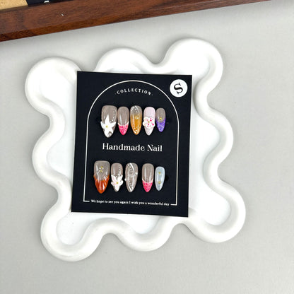 Handmade Pinch Petals High-Grade Autumn and Winter Wear Nail Tip Nail Stickers Cross-Border European and American Long Almond