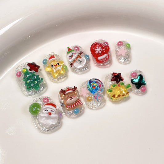 Cute Short Handmade Manicure Santa Claus Three-Dimensional Cartoon Handmade Wear Nail Wholesale Wearable Nail Sticker