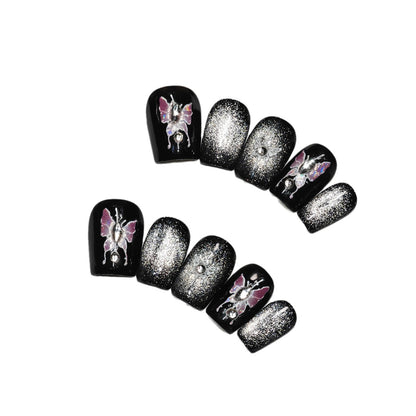 Handmade Wear Armor High-Grade Cat Eye Hand-Made Short Butterfly Nail Stickers Fake Nails Ten Finger Nail Tip Batch of Goods