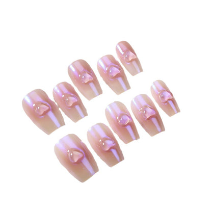 Sweet Hot Girl Gradient Love Handmade Wear Nail Ice Transparent Three-Dimensional Bridal Phototherapy Finished Manicure with Jelly Glue