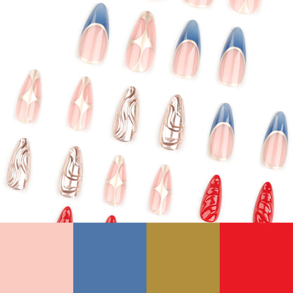 Half-Handmade Metallic Manicure French Wear Nail Polish Red Solid Color Nail Patch3D Nail Tip Finished Product Wholesale