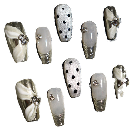 Hepburn Time Light Golden Polka Dot Wear Nail Wedding Affordable Luxury Style Temperament Nail Stickers French Ribbon