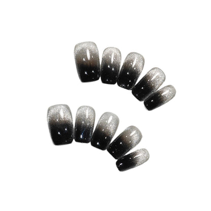 Qiuyi Handmade Wear Nail Gradient Cat Eye Sweet Cool White Handmade Short Nail Stickers Fake Nail Tip Wholesale