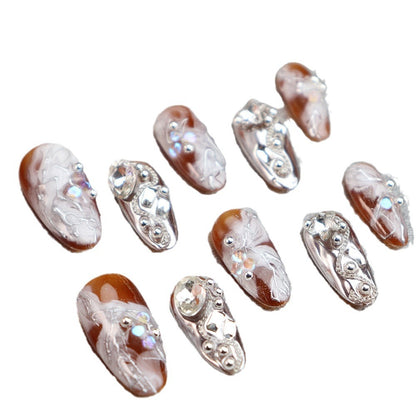 New Autumn and Winter White Wear Armor Amber Blooming Small Steel Ball Chain Style Super Handmade UV Nail Beauty Patch