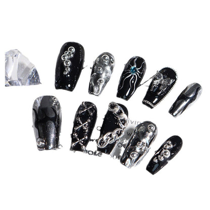 Hot Sale Nail Stickers Wear Armor Advanced European and American Dark Flame Butterfly Chain Metallic Punk Factory in Stock