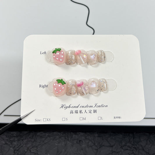 Handmade Wear Nail Three-Dimensional Strawberry Lollipop Cute Sweet Wear Nail Stickers Detachable Nail Sticker