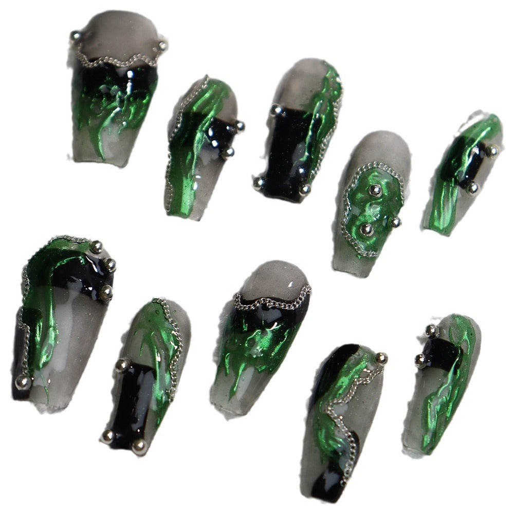 European and American Metallic Rock style Wear a Chain Green Sweet Cool Hot Girl INS Wind Nail Stickers