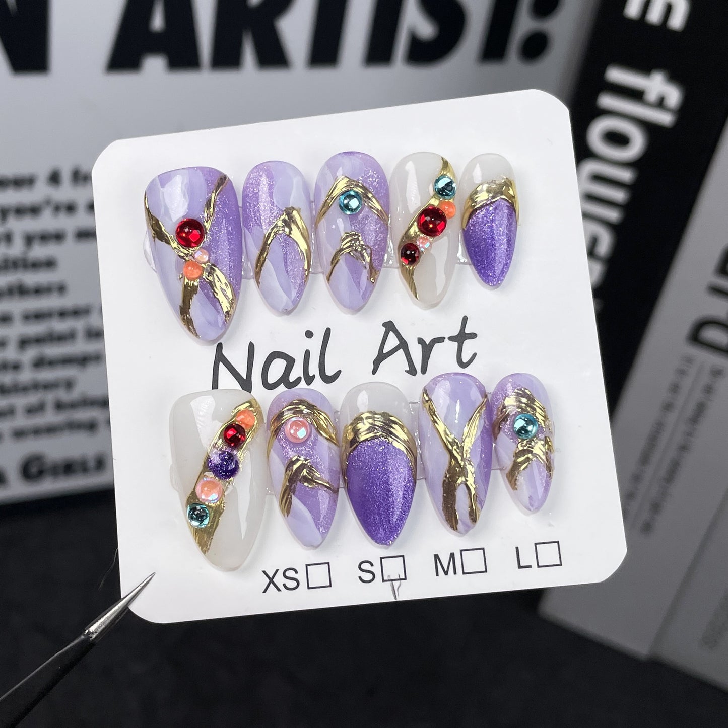 Handmade Wear Nail Dream Purple Baroque High Luxury Finished Nail Beauty Patch Watercolor Blooming Almond Nail