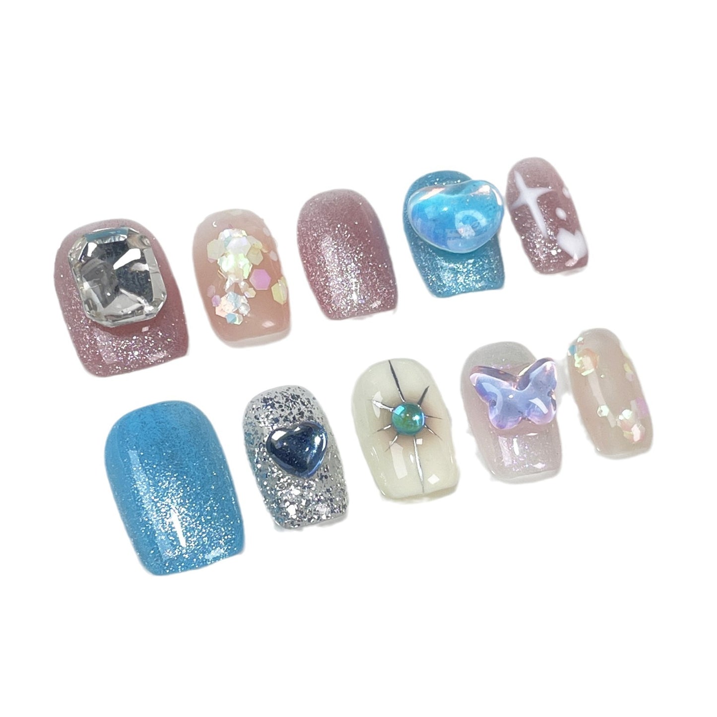 Colorful Summer Candy Cute White Simple Short Nail Stickers Cat Eye Flash Pure Handmade Wear Nail Wholesale