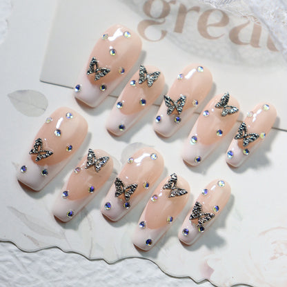 Manufacturer Nail Stickers Wear Armor Advanced European, American and French Style Ladder Butterfly with Diamond Temperament Bride Armor One Piece Dropshipping