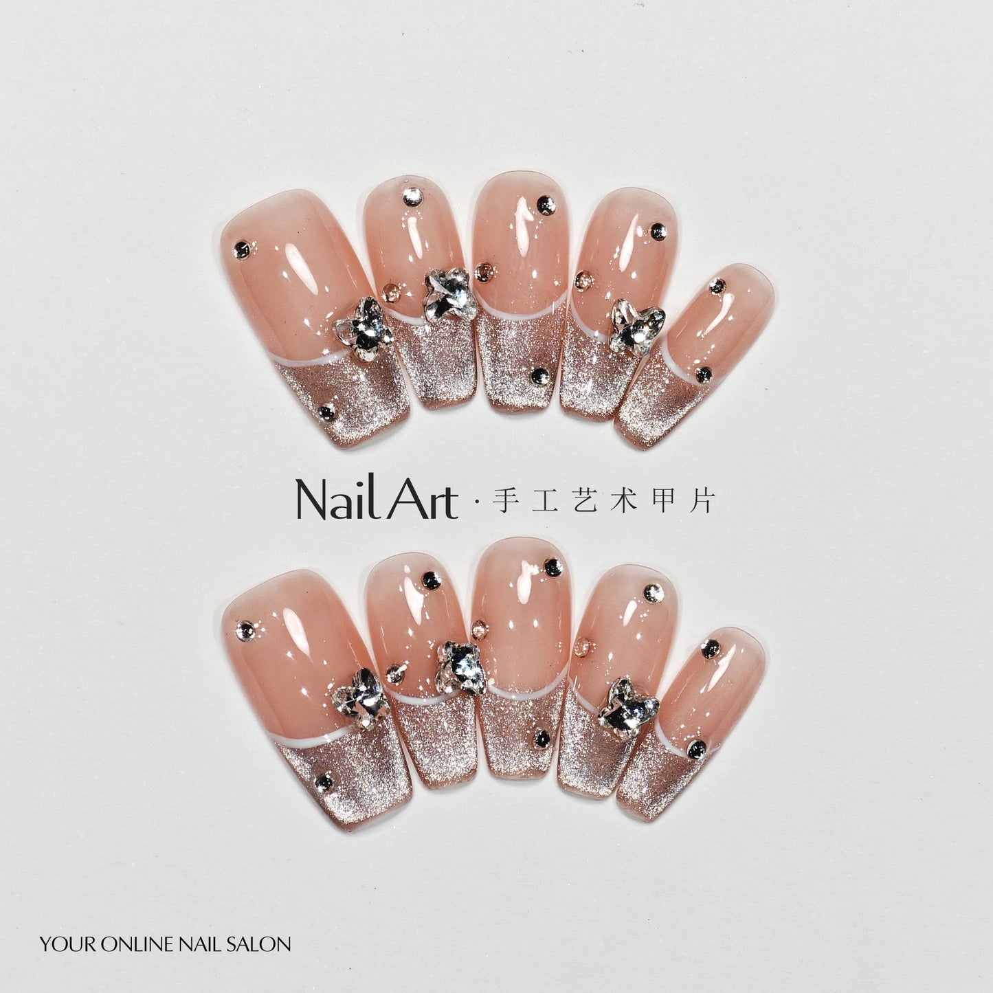 Handmade Wear Armor Butterfly French Cat Eye Cute Advanced Texture Handmade Nail Stickers Fake Nail Tip Wholesale