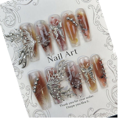 European and American Advanced Hand-Wear Nail Light Luxury Half Wing Alloy Nail Popular Ornament Cross-Border Push Nail