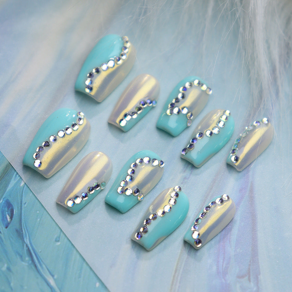 New Nail Beauty Patch Wear Nail Summer Handmade Nail with Diamond Summer Fresh UV Nail Beauty Finished Product Nail Tip